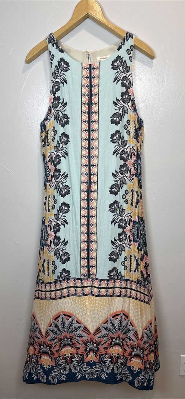 Sundance Maxi Dress Sleeveless Floral Sharkbite Hem Size 6 Tropical Vacation